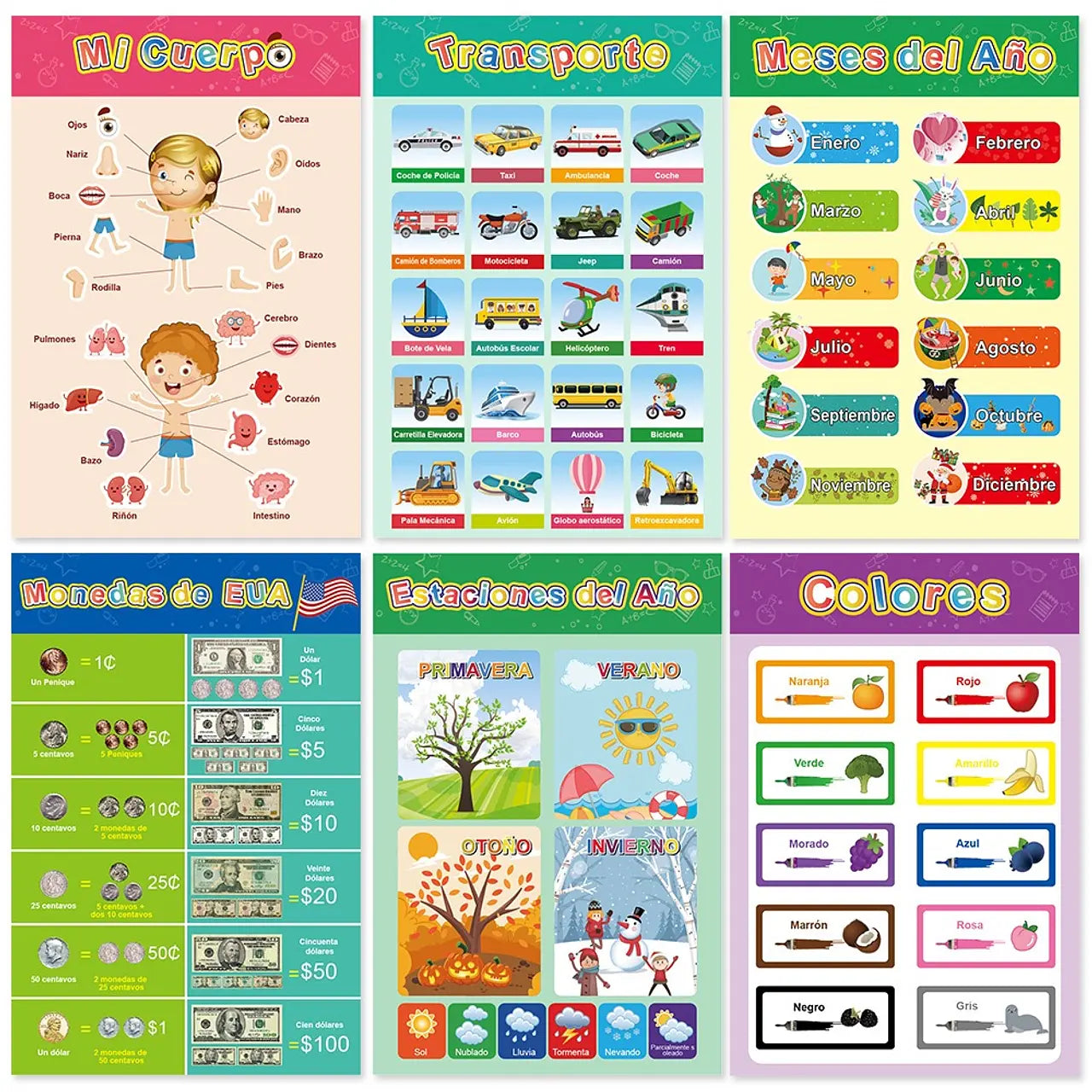 Set 16 Póster de Aprendizaje Niños