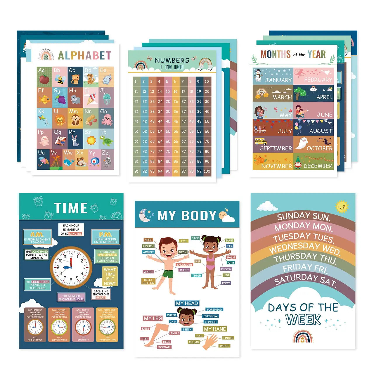Set 16 Póster de Aprendizaje Niños