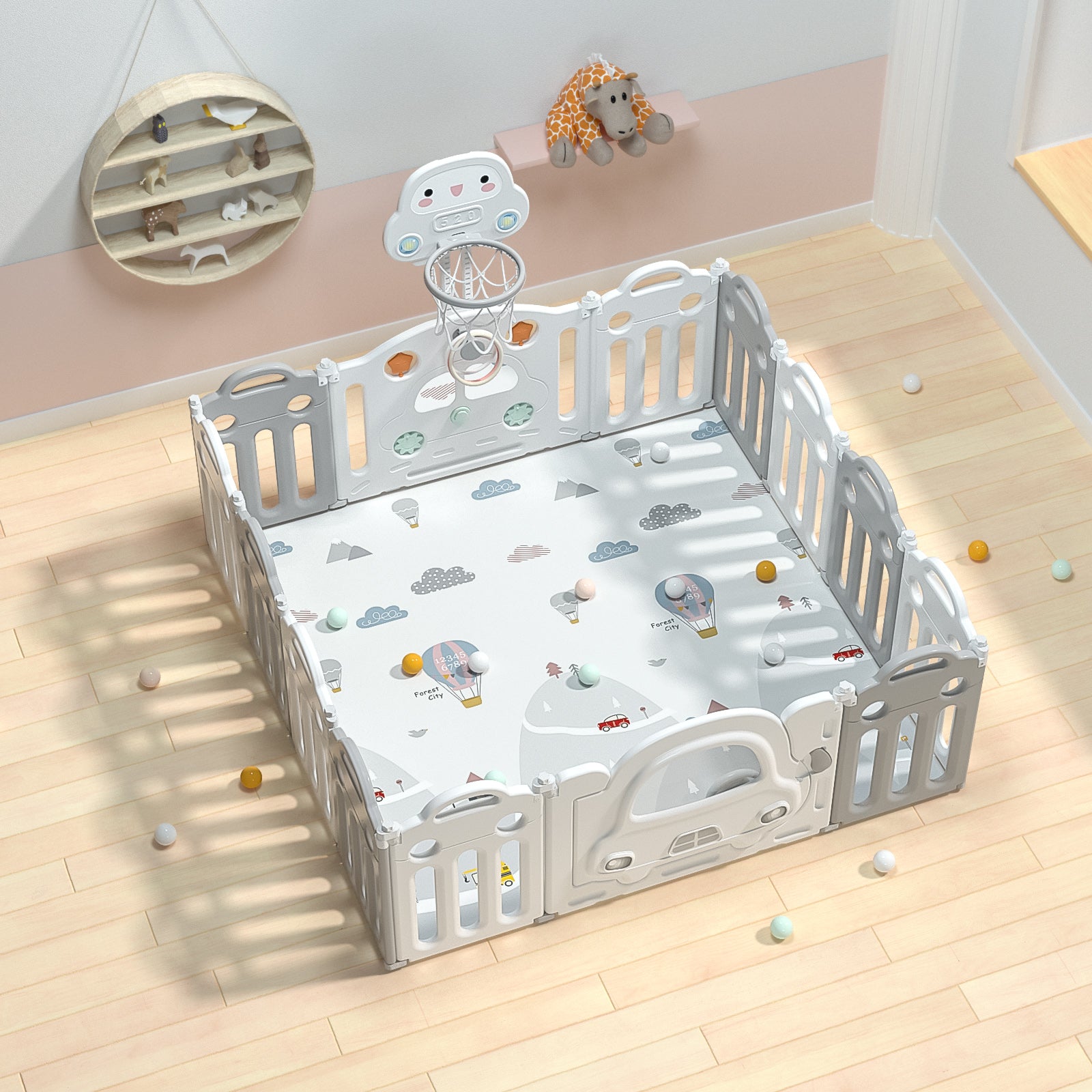 Corral infantil plegable + Pizarra 180x200cm | Diseño autito