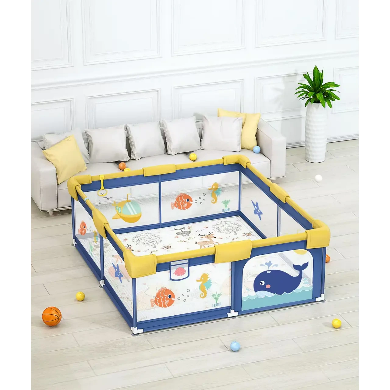 Pack Corral Mundo Marino con Alfombra Plegable 150x180x1 cm