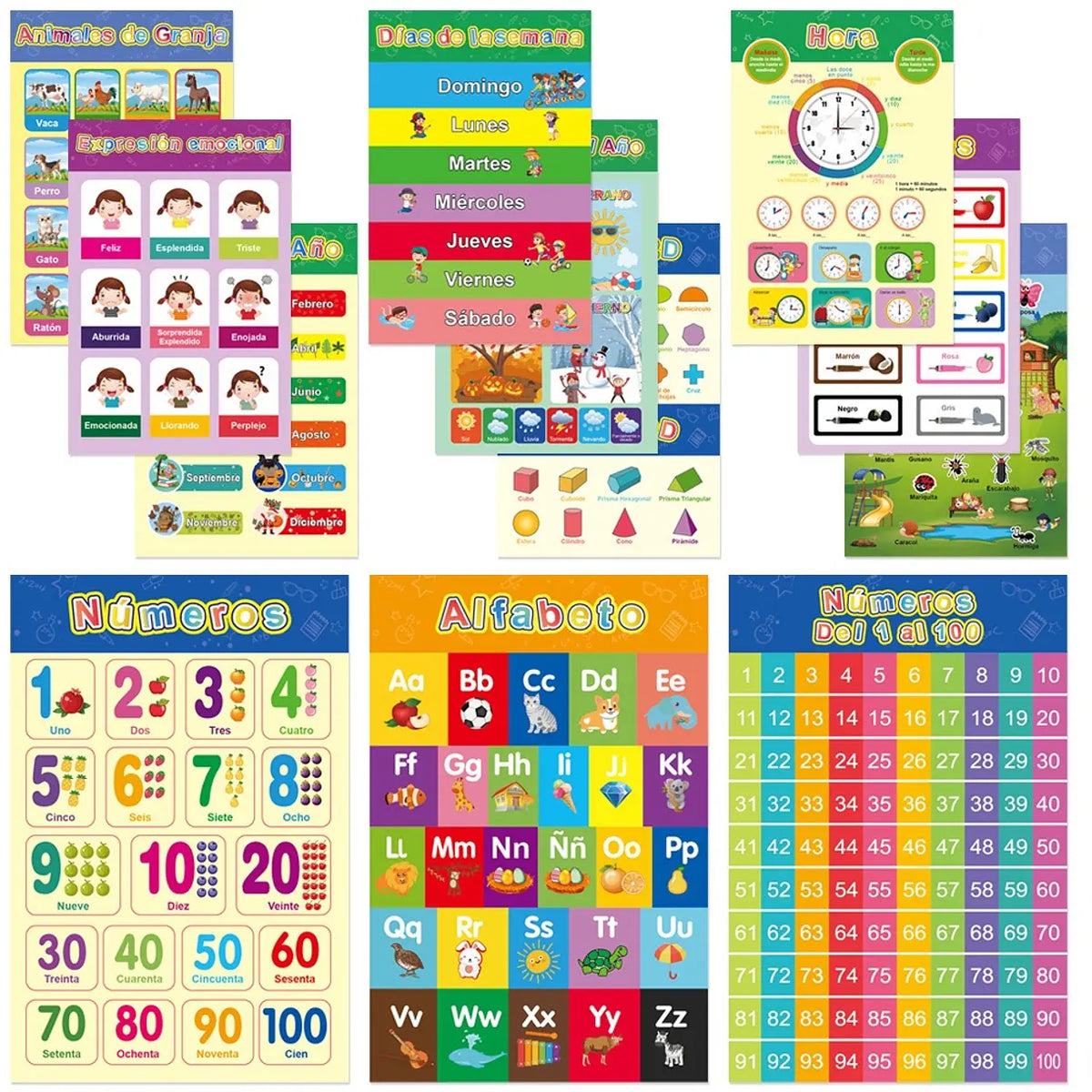 Set 16 Póster de Aprendizaje Niños - Español