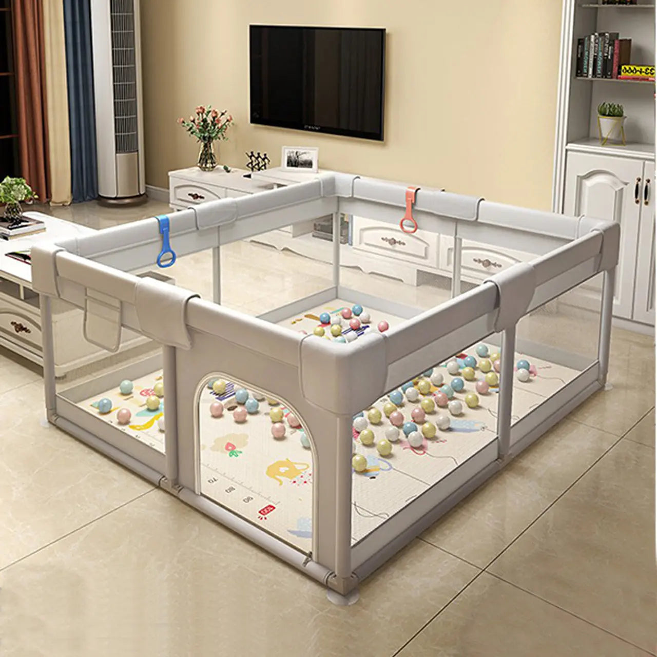 Pack Corral basics gris con Alfombra plegable 150x180x1 cm