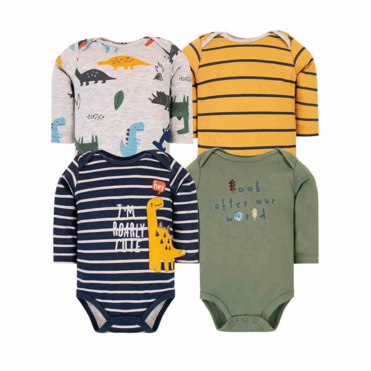 Set 4 Bodys Manga Larga Dino Rayas