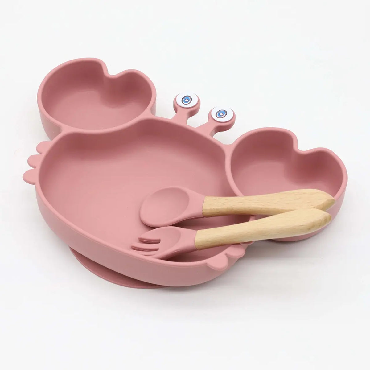 Plato Silicona Cangrejo con Cubiertos - Oro rosa