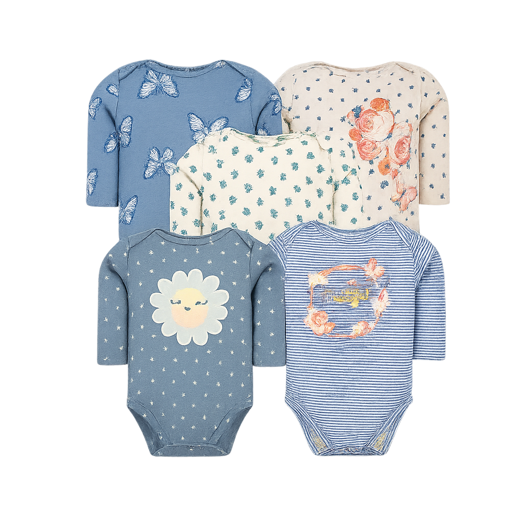 Set 5 Bodys Manga Larga Celeste