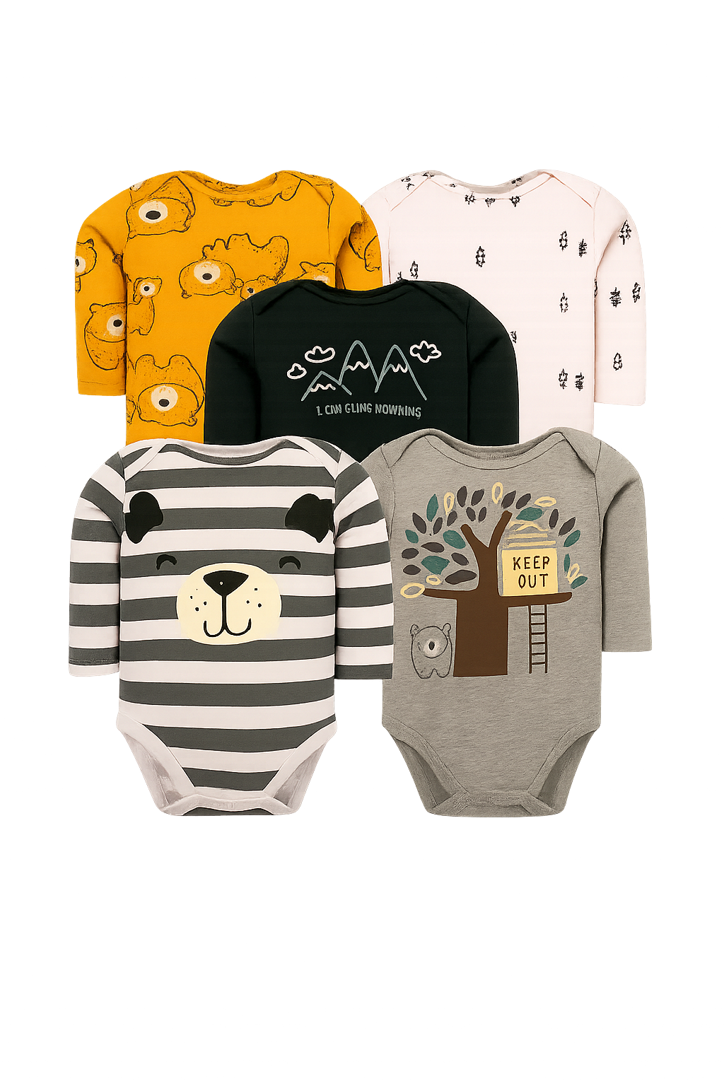 Set 5 Bodys Manga Larga Osito Gris