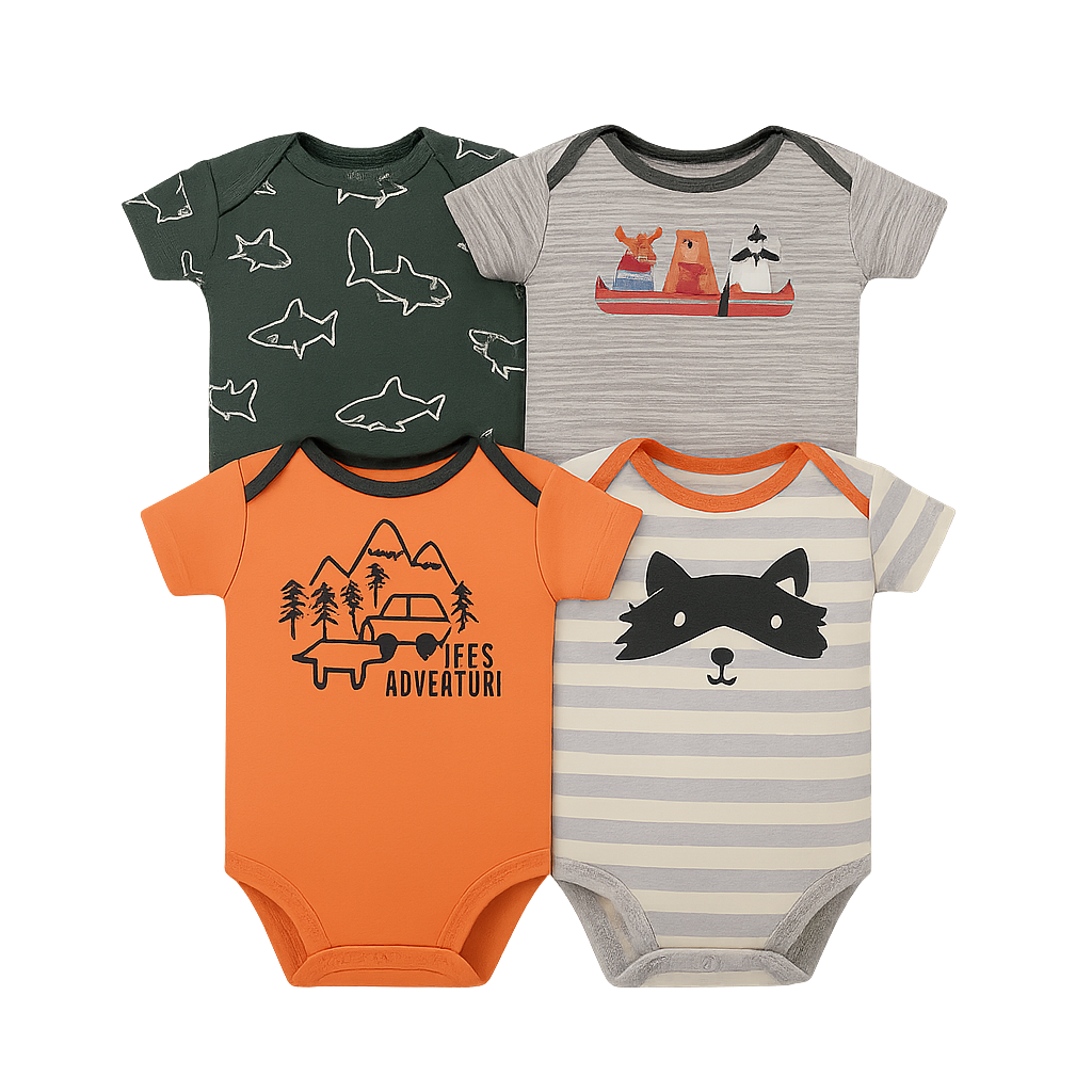 Set 4 Bodys Manga Corta Mapache