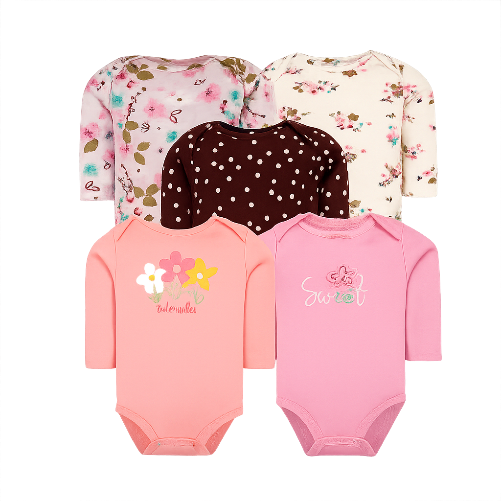 Set 5 Bodys Manga Larga Flores