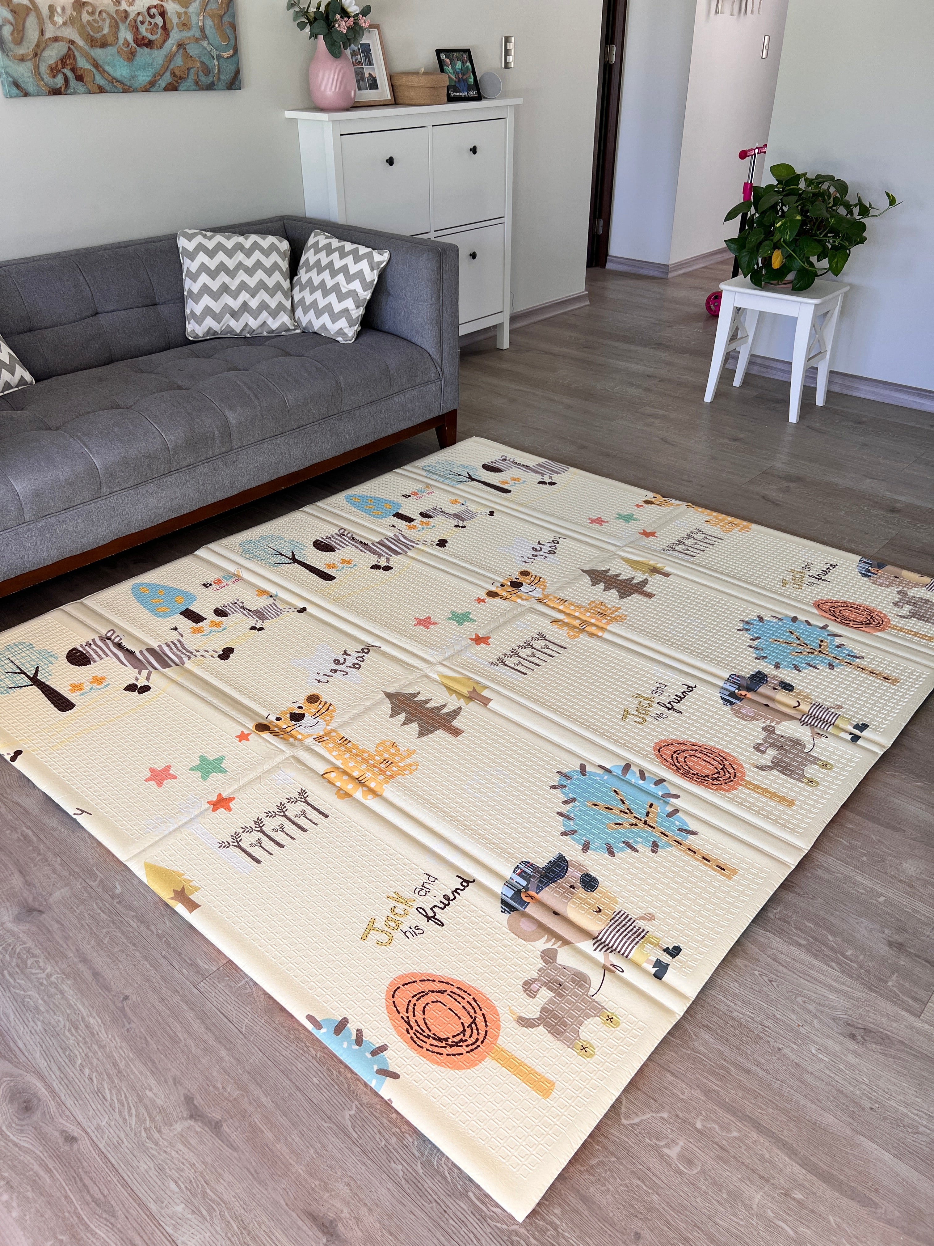 Pack Corral basics gris con Alfombra plegable 180x200
